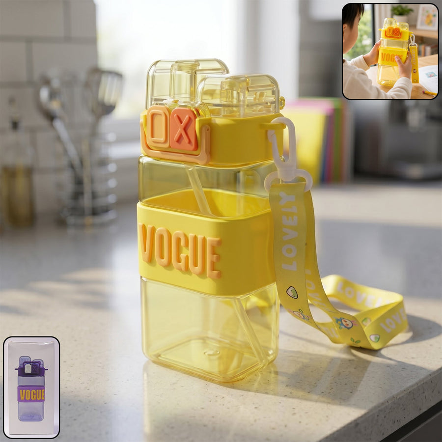 Stylish Kids Plastic Water Bottle with Straw and Leakproof Lid (500 ML Approx)