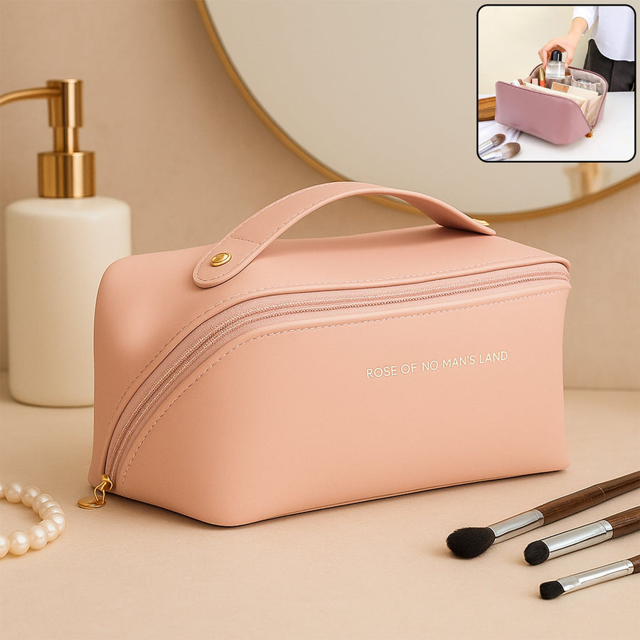 Premium Peach Travel Makeup & Toiletry Organizer Pouch with Zipper & Handle (1 Pc)