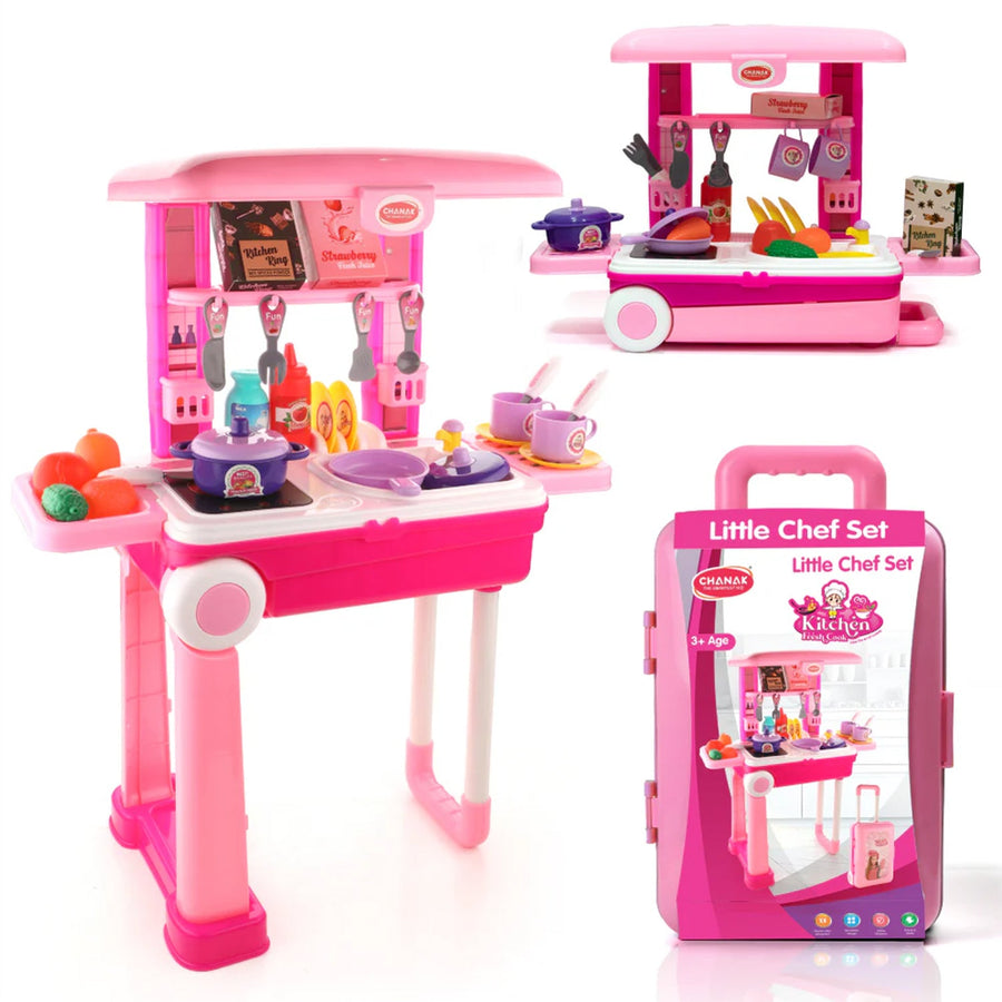 Kitchen Set Kids with Suitcase Role Play Cooking Toy for Girls & Boys (3+)