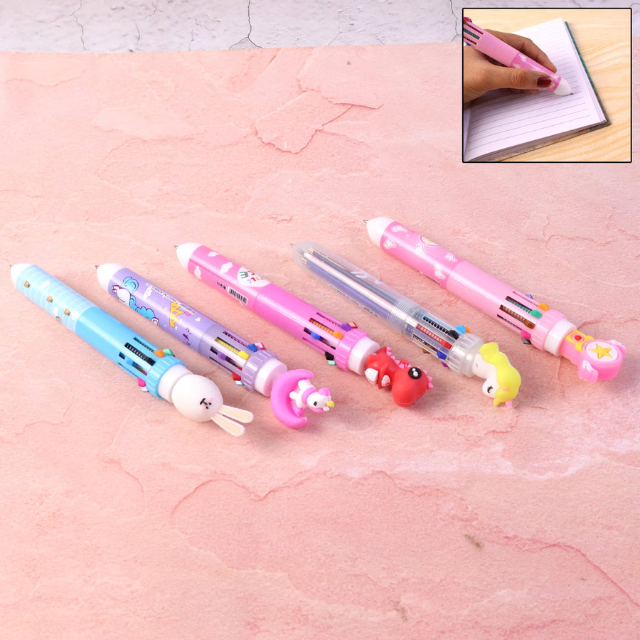 Cute Character Design 10-in-1 Multicolor Ball Pen (1 Pc)