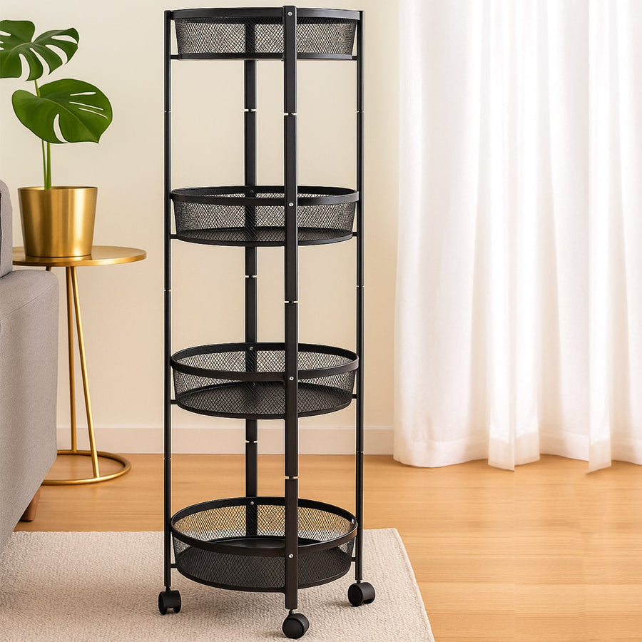 4-Layer Round Metal Folding Storage Trolley (1 Pc)