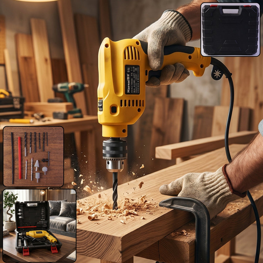 Heavy Duty Electric Drill Machine Tool Kit with Carry Case & 2 pin plug (1 Set)