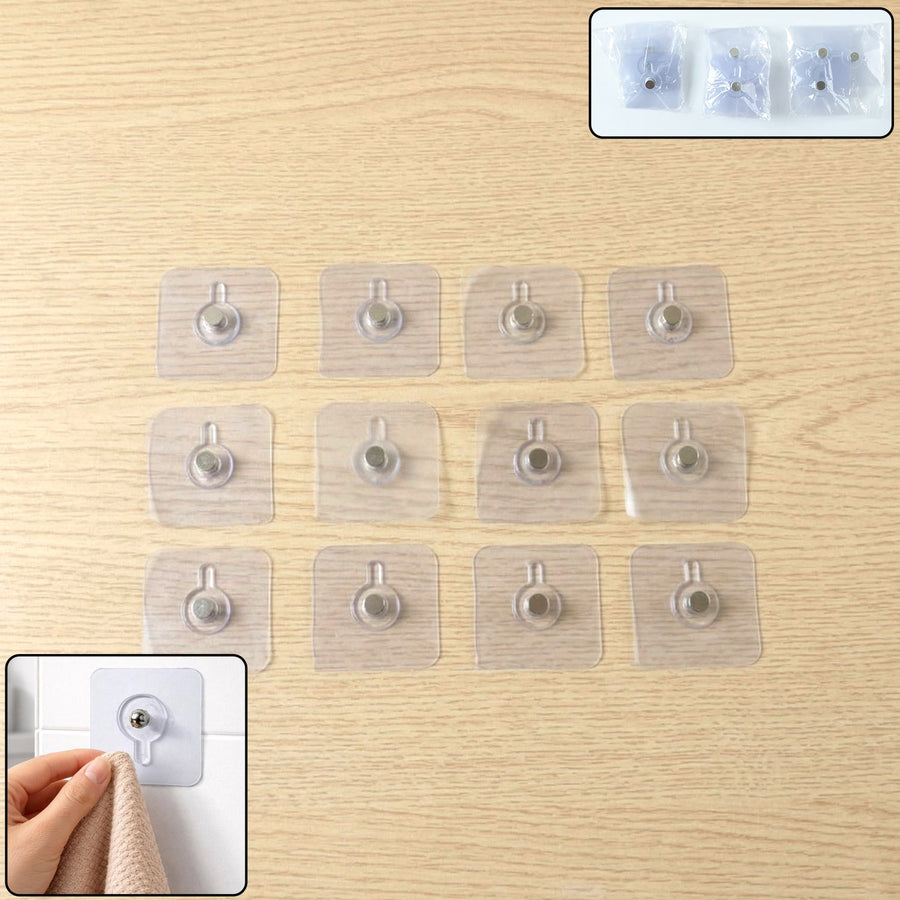 Transparent Self Adhesive Wall Hook Set (12 Pc)