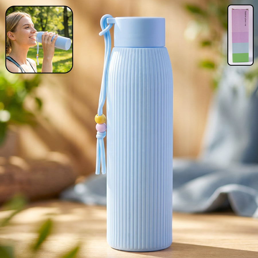 Premium Textured Glass Water Bottle (300 ML Approx)