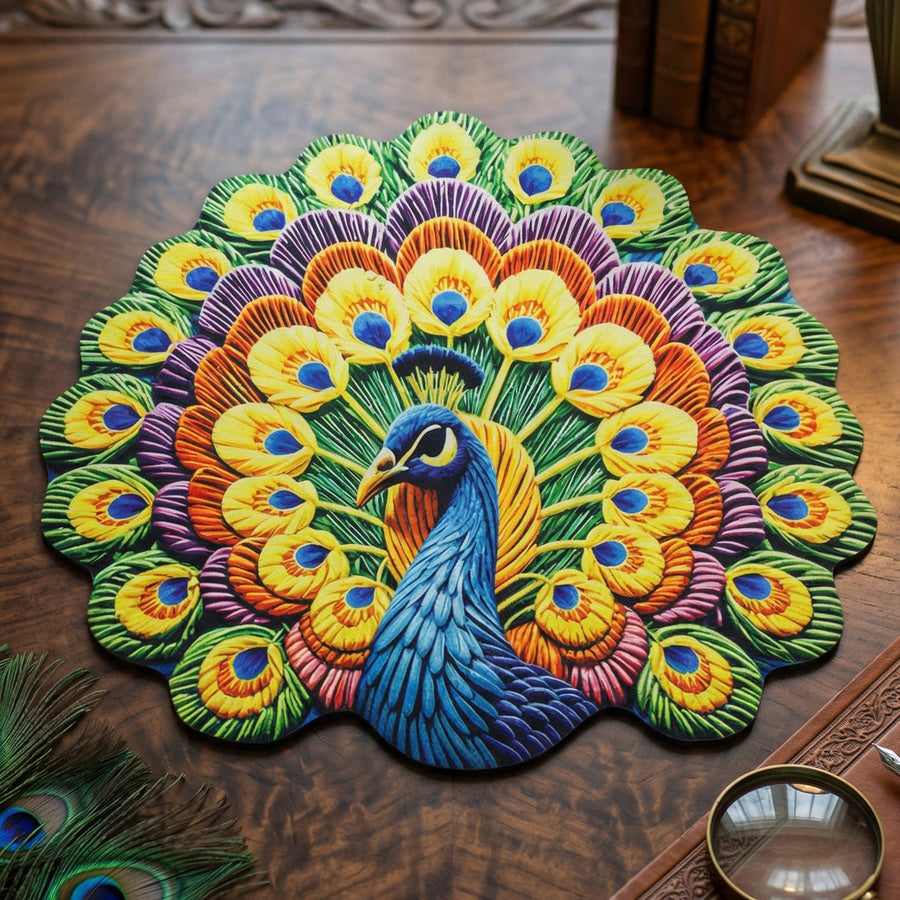 Peacock Design Round Floor Mat, 58x58 cm