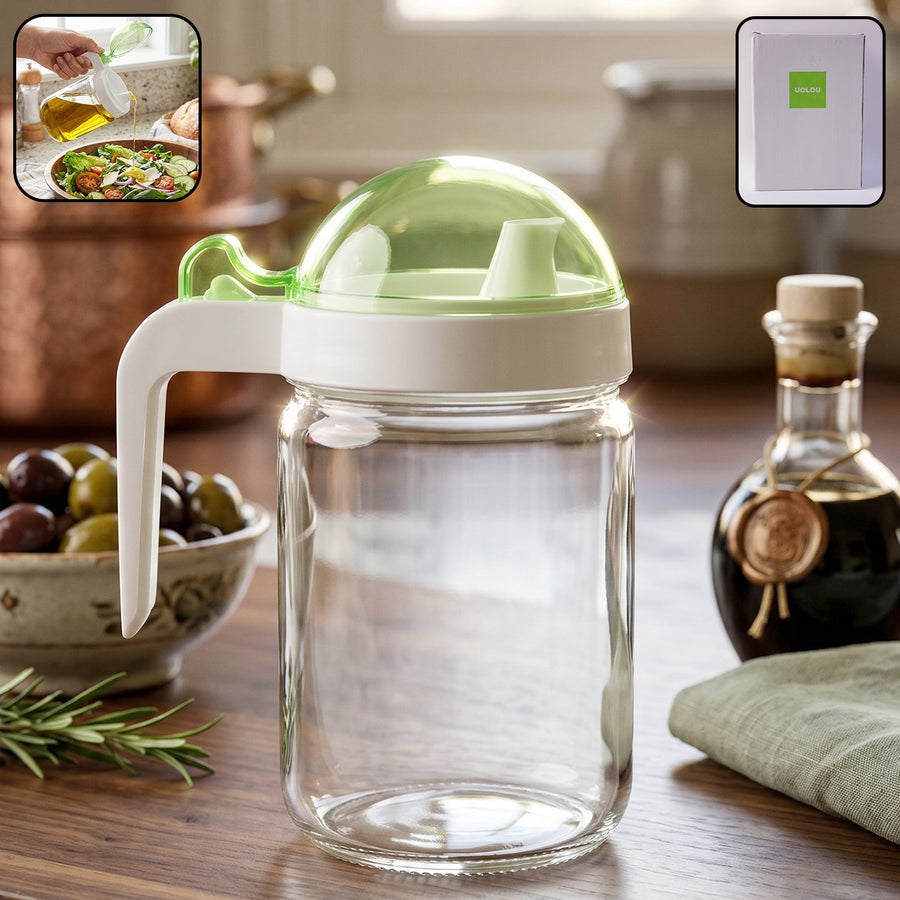 Glass Oil Bottle with Lid - 580ml Capacity, Perfect for Oil