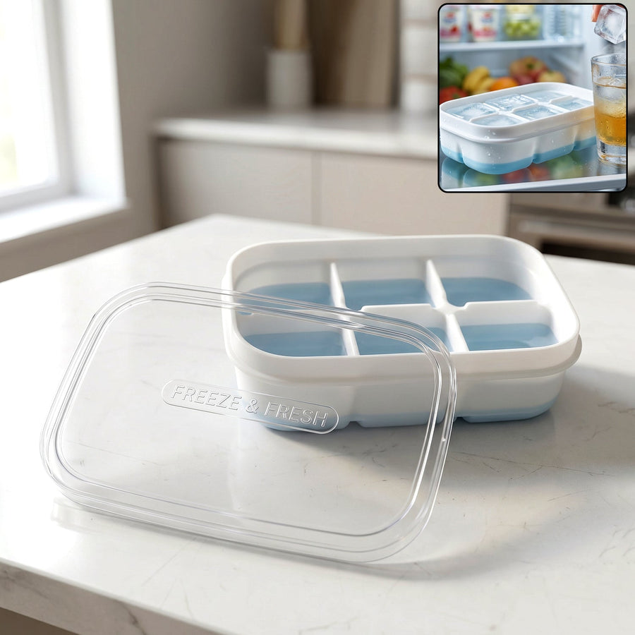 Mini Plastic 6 Cavity Ice Tray - Freeze & Fresh, Compact Ice Cube Tray
