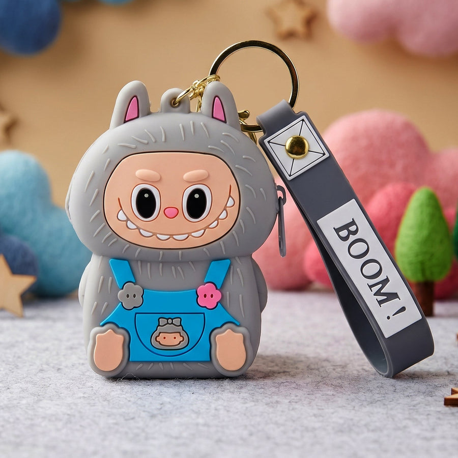 Cute Style Cartoon Silicone Mini Pouch Keychain with Strap (1 Pc)