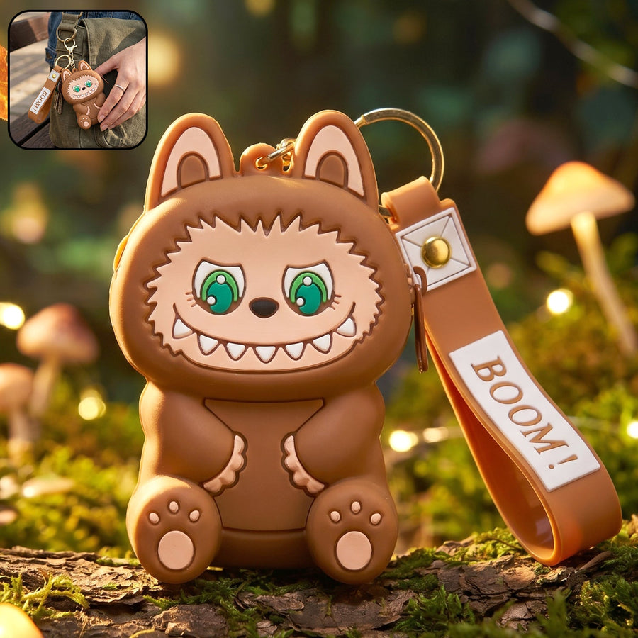 Cute Cartoon Character Mini Silicone Pouch Keychain with Strap (1 Pc)
