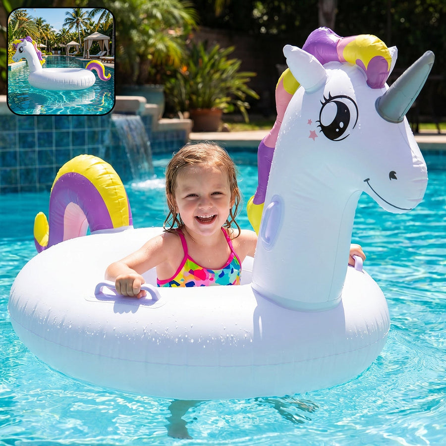 Kids Inflatable Unicorn Swim Ring Pool Float with Safety Handles – 1 Pc