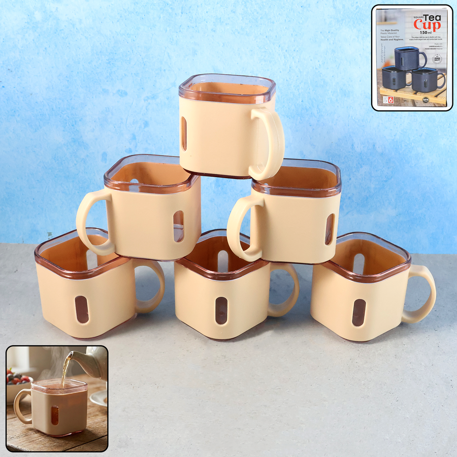 Premium Square Shape Tea Cup Set – 6-Piece (150 ML)