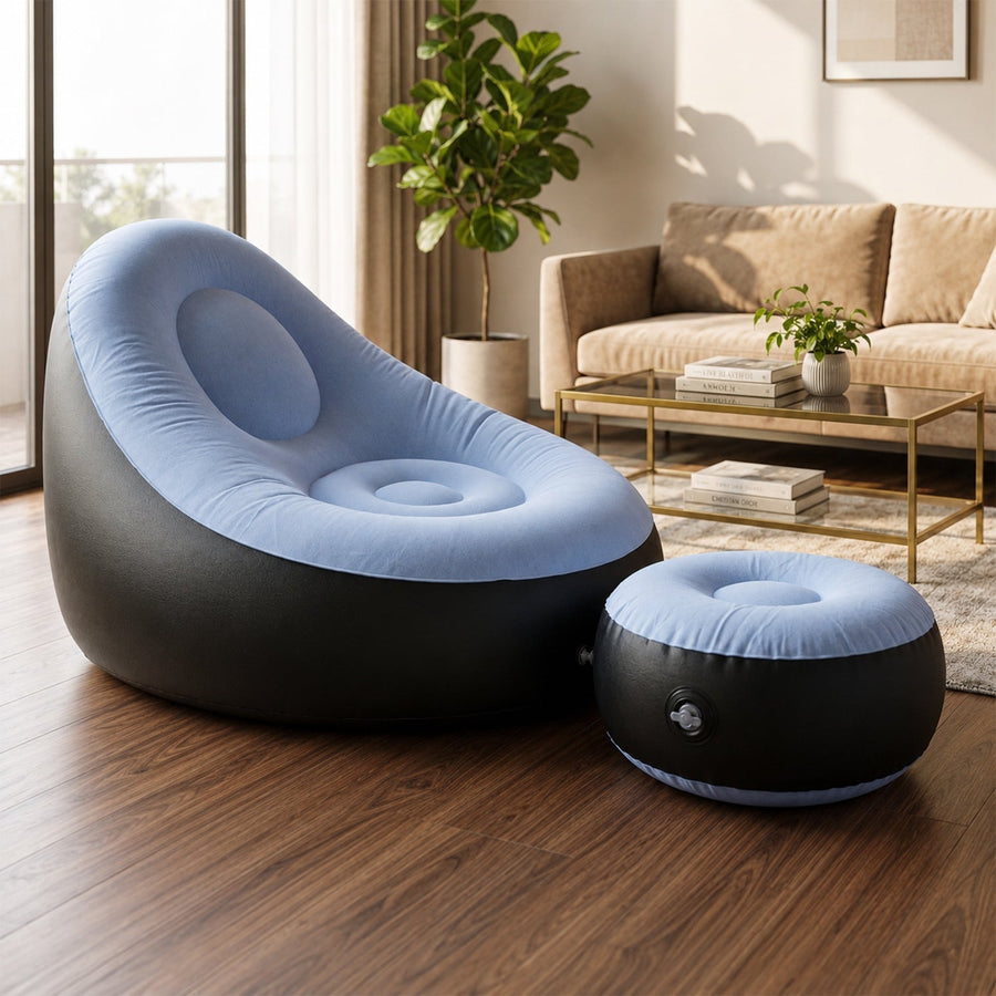 Inflatable Sofa Chair with Footstool & Foot Pump (1 Set)
