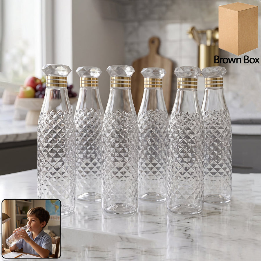Premium Designer Transparent Water Bottle Set (6 Pc Set, 1000 ML Approx)