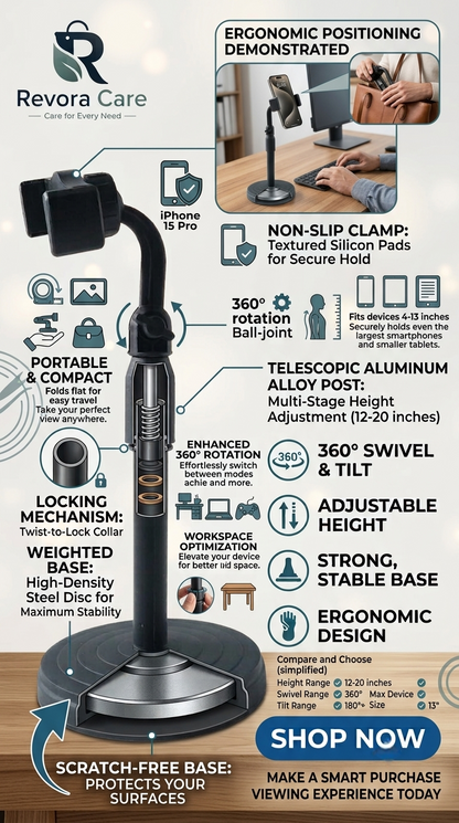 Revora SnapGrip Adjustable 360° Rotating Mobile Phone Holder