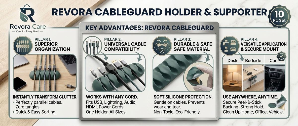 Revora CableGuard Holder & Supporter – Secure & Organize All Types of Cables (10 Pc)