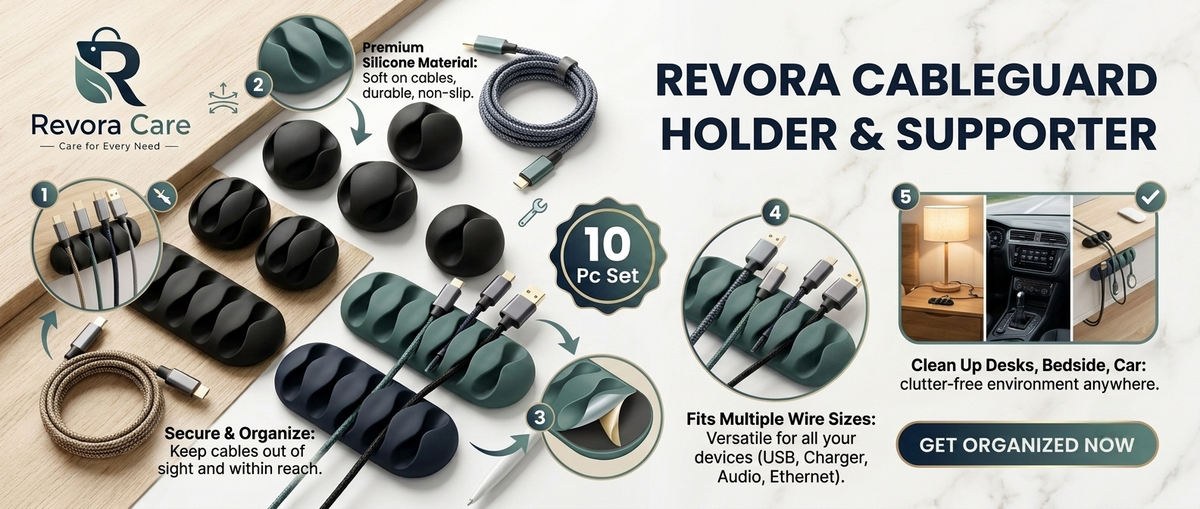 Revora CableGuard Holder & Supporter – Secure & Organize All Types of Cables (10 Pc)