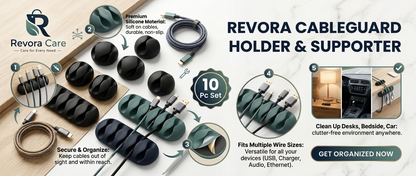 Revora CableGuard Holder & Supporter – Secure & Organize All Types of Cables (10 Pc)